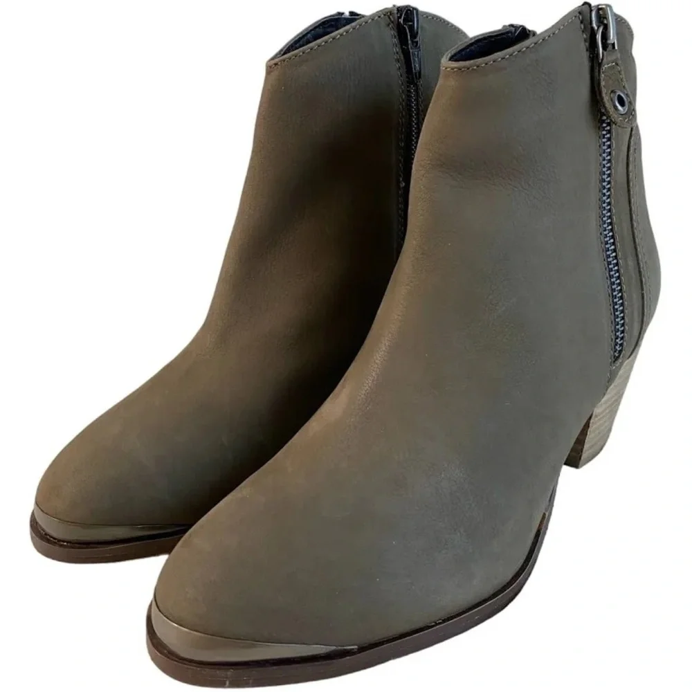 Diba Womens Taupe Sequoia Suede Leather Block Heel Booties Size 8.5M